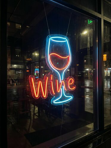 Изображение товара Неоновая вывеска "Бокал Wine" 60х44см, неоновая надпись, LED светильник для бара