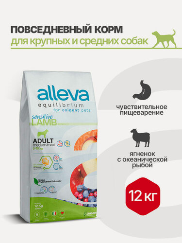 Изображение товара Сухой корм для собак Alleva Equilibrium Sensitive для средних и крупных пород с ягненком и океанической рыбой - 12 кг