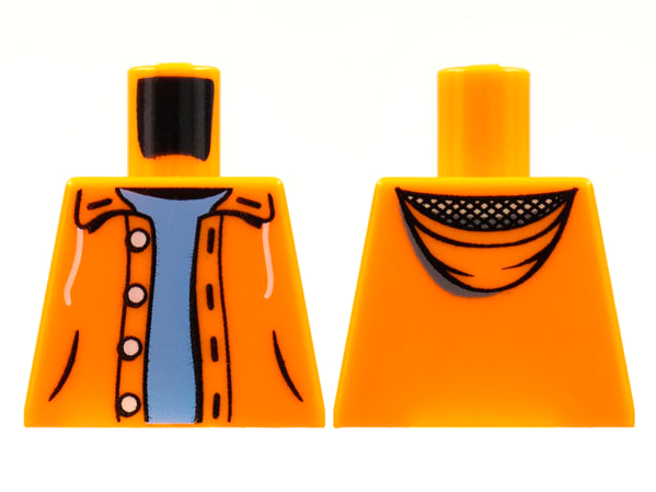 Torso Open Jacket Hoodie with 4 Buttons over Medium Blue Sweater Pattern, 973pb0906 Orange U
