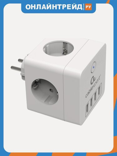 Изображение товара Сетевой фильтр Cablexpert Cube, 4 розетки, 4хUSB, белый, коробка