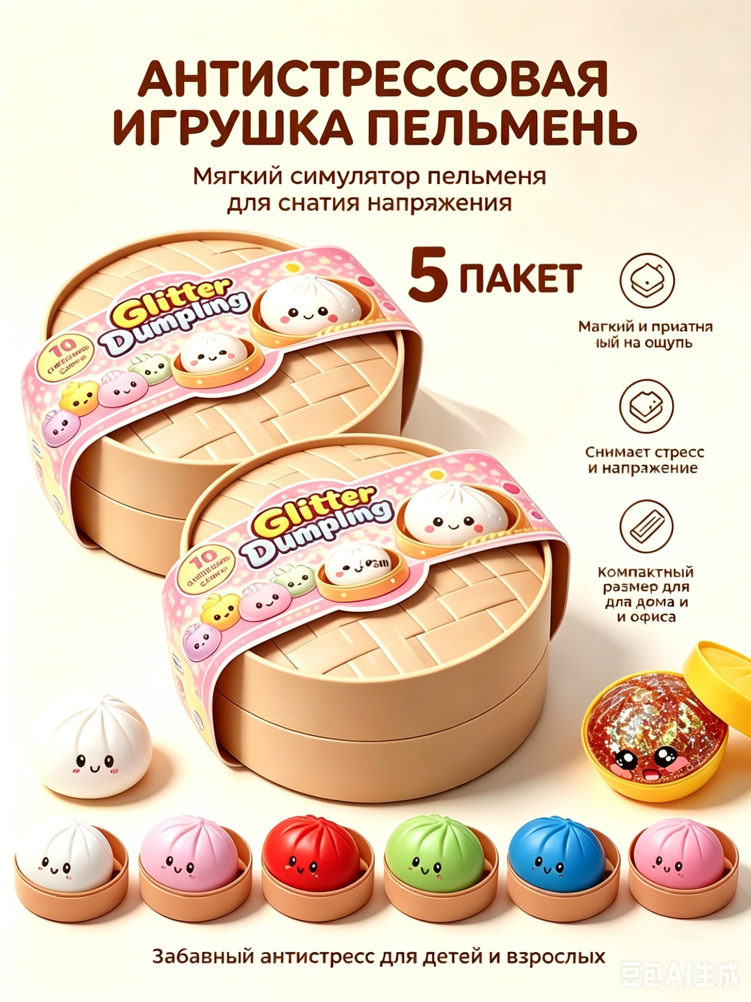 Антистрессовая игрушка сквиш в виде пельменей, набор-сюрприз, реалистичные паровые булочкипопулярный тренд с TikTok