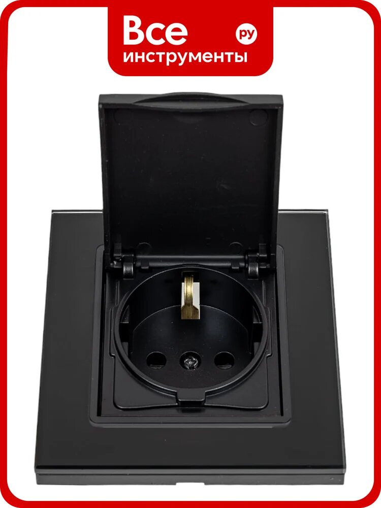 Розетка Metronex Electric Exclusive Black одинарная с заземлением с крышкой FRZMT040007CHR