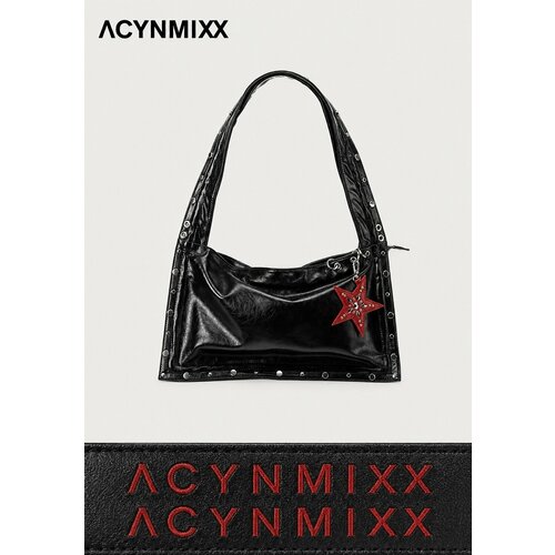 фото Сумка хобо acynmixx patrik, фактура матовая, стеганая, лаковая, чёрный