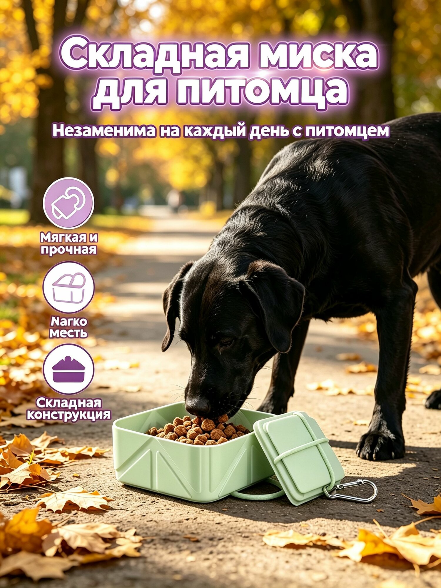 Складная силиконовая миска для собаки, портативная дорожная миска 500 мл, для прогулок и путешествий