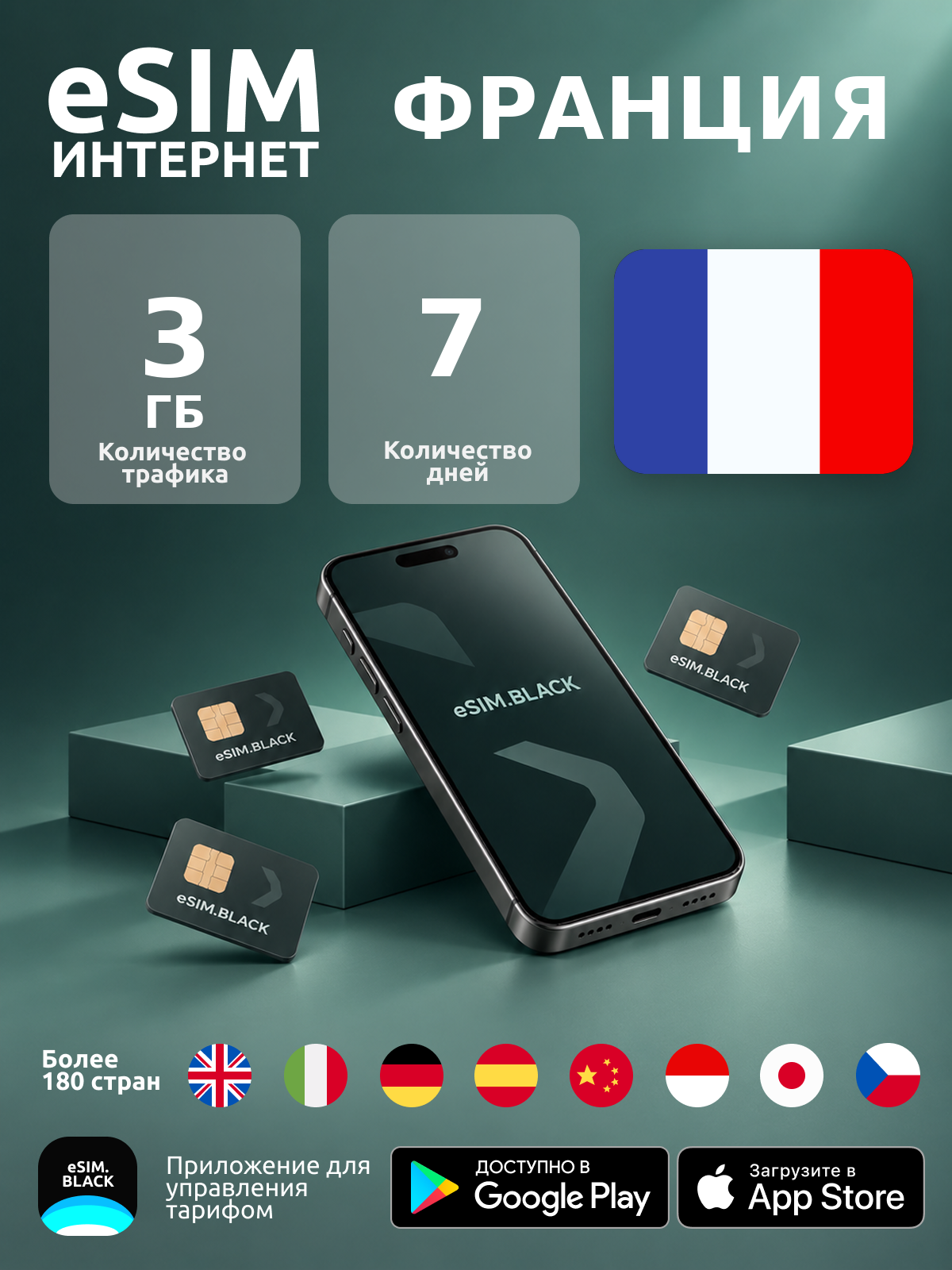 Франция/7 дней/3 ГБ - eSIM для мобильного интернета ( iPhone | Android ).