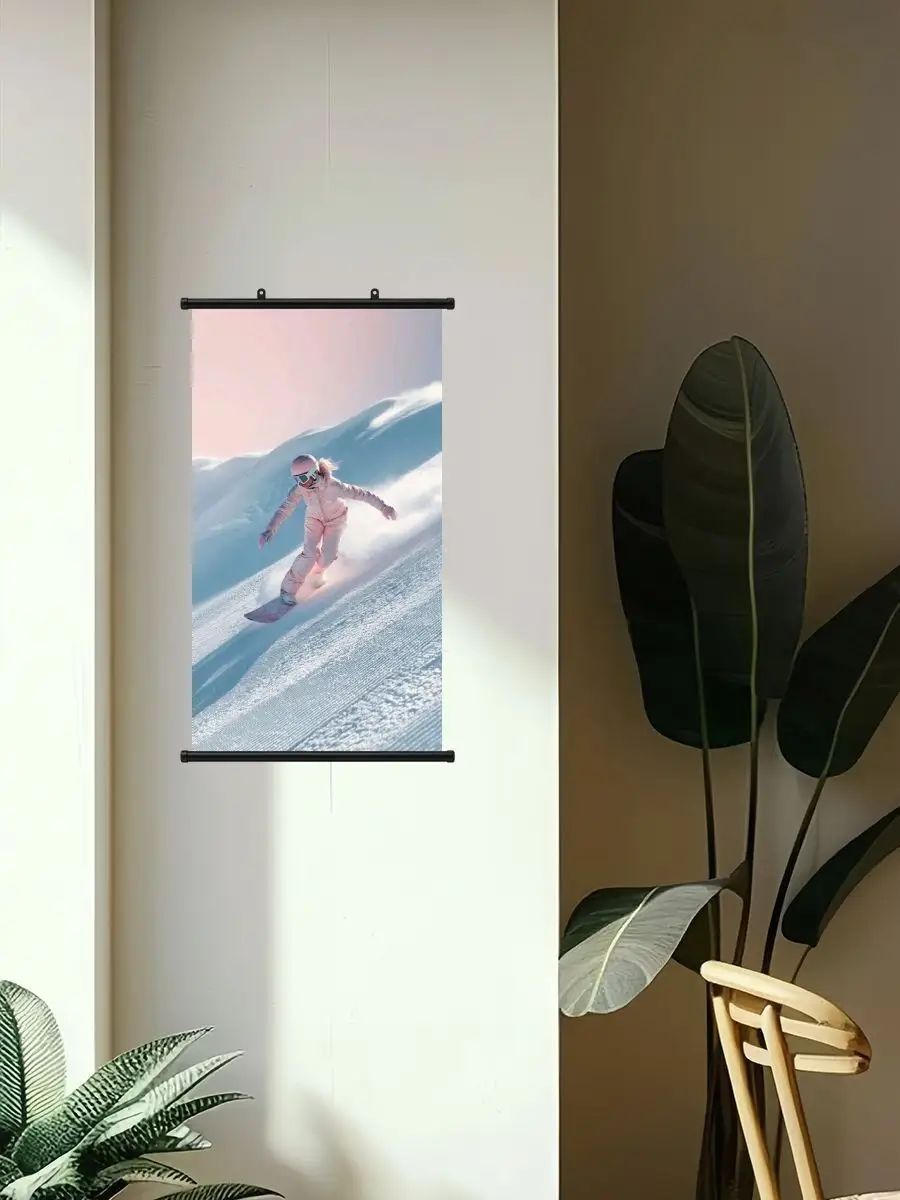 Картина "Холстная картина с девушкой на сноуборде, 50 * 90" 50x90 см