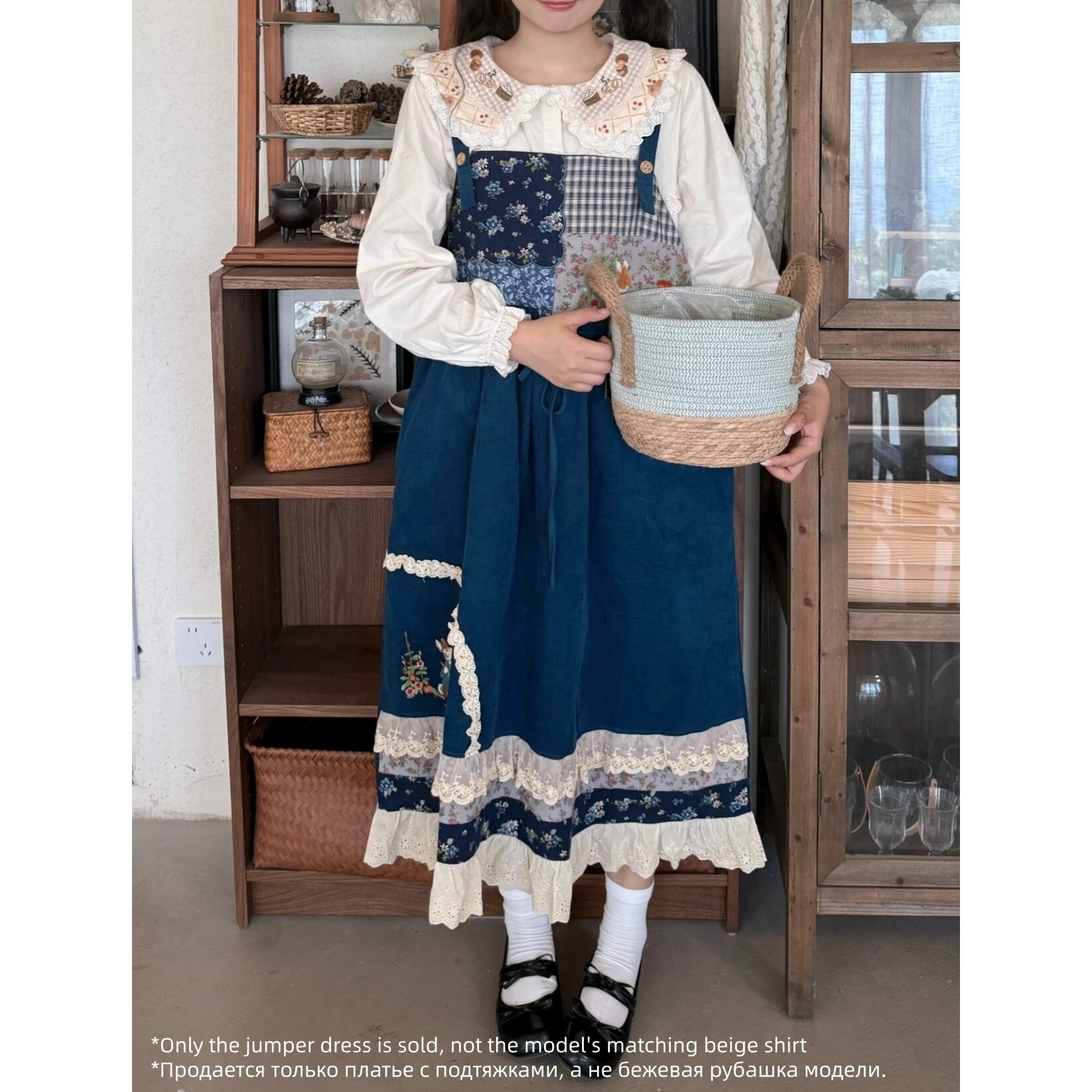 Вельветовое платье Mori Girl Kawaii Lolita Harajuku only blue dress