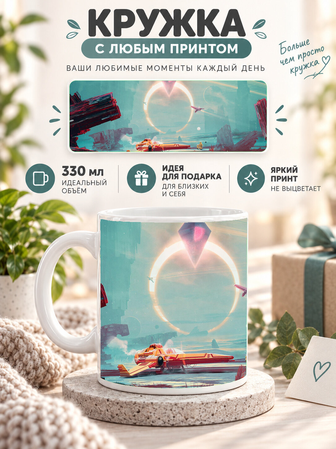Кружка для чая и кофе MoodRoom, 330 мл, керамическая глянцевая, белая с принтом No Mans Sky 2019 Art, UG33016836