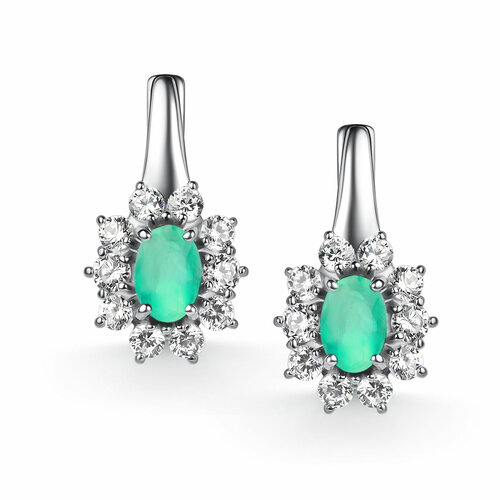 фото Серьги diamant online, серебро, 925 проба, родирование, изумруд, фианит, , бирюзовый