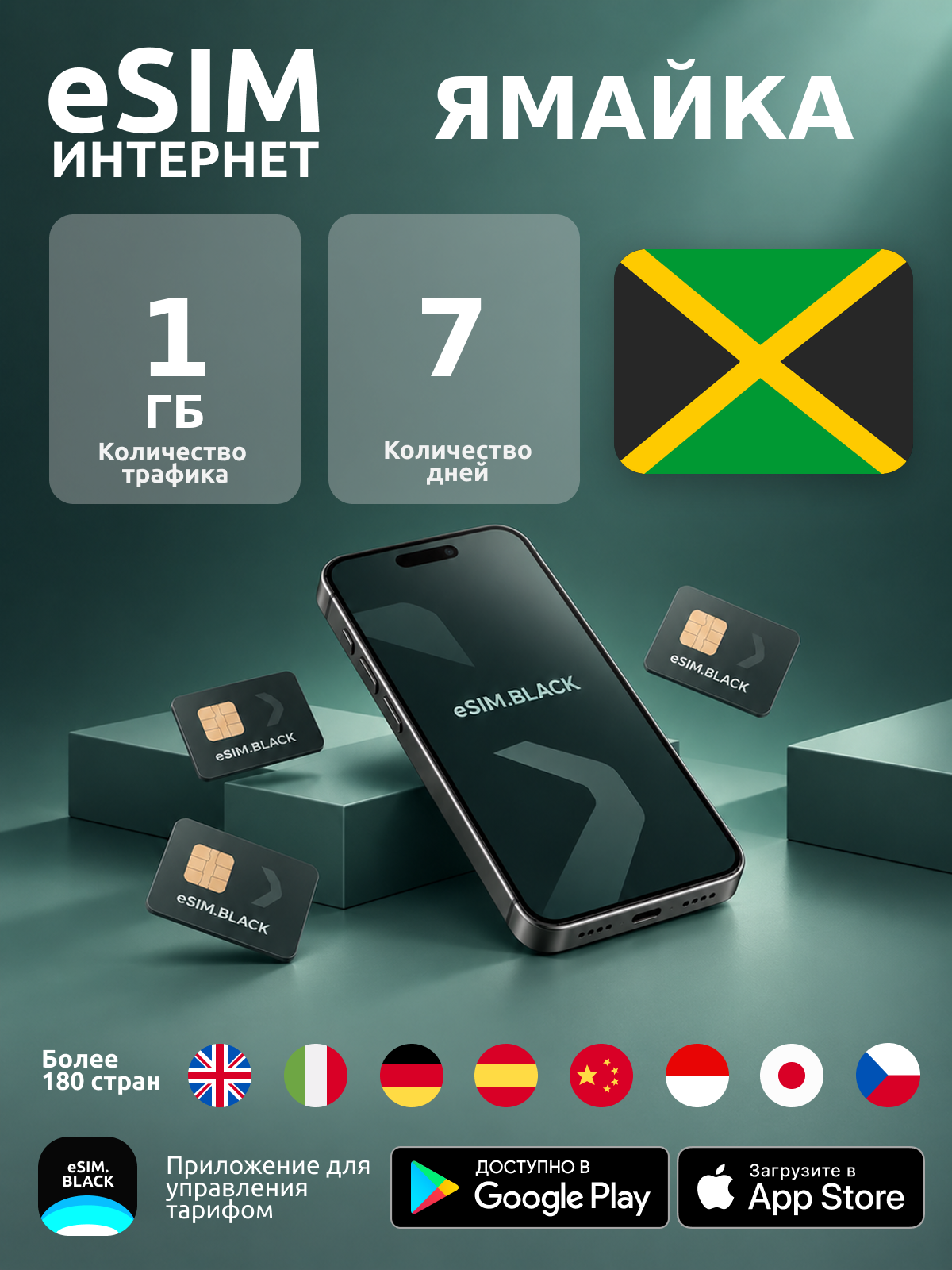 Ямайка/7 дней/1 ГБ - eSIM для мобильного интернета ( iPhone | Android ).