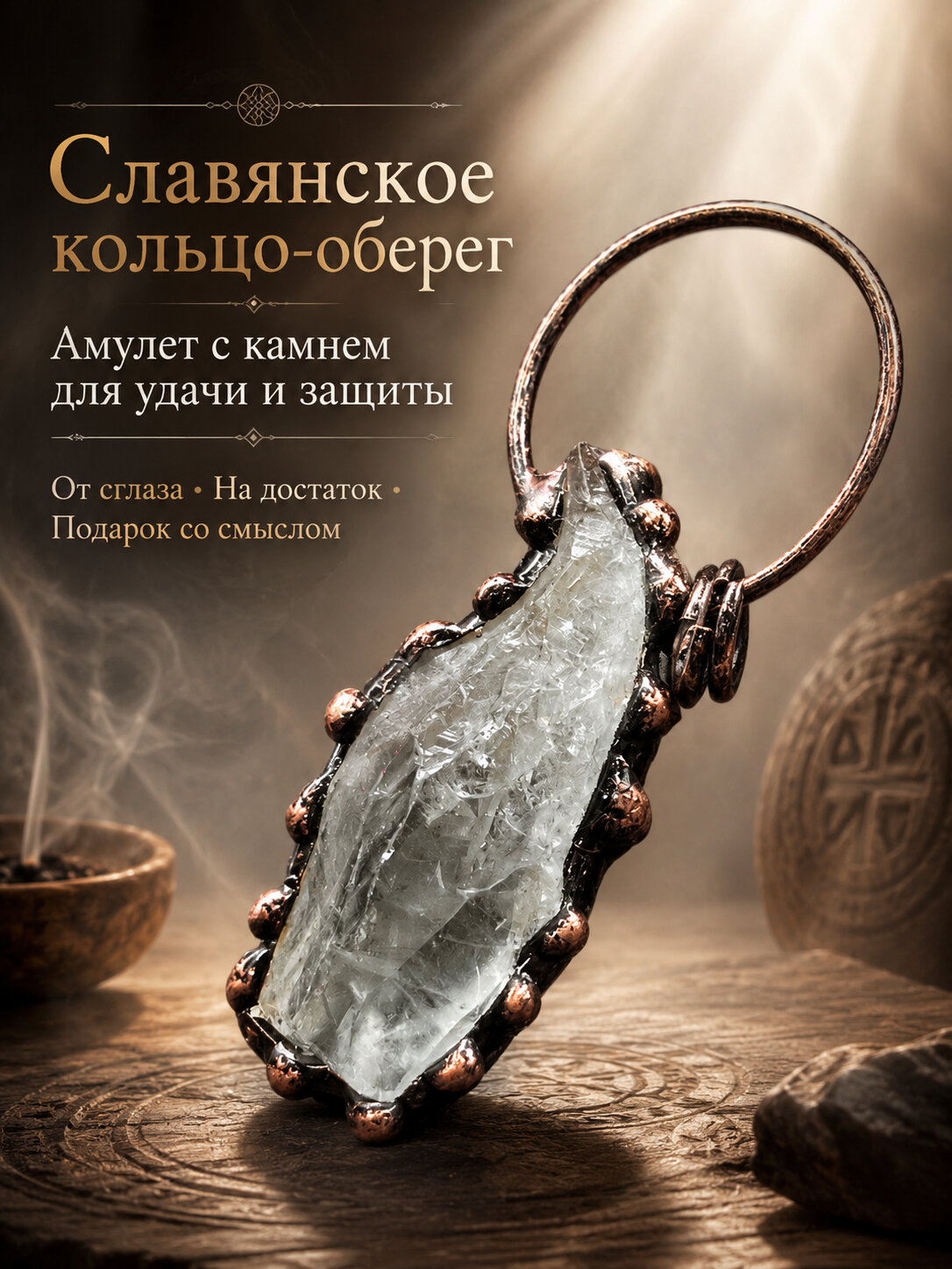 Кулон оберег с камнем, подвеска-амулет талисман унисекс