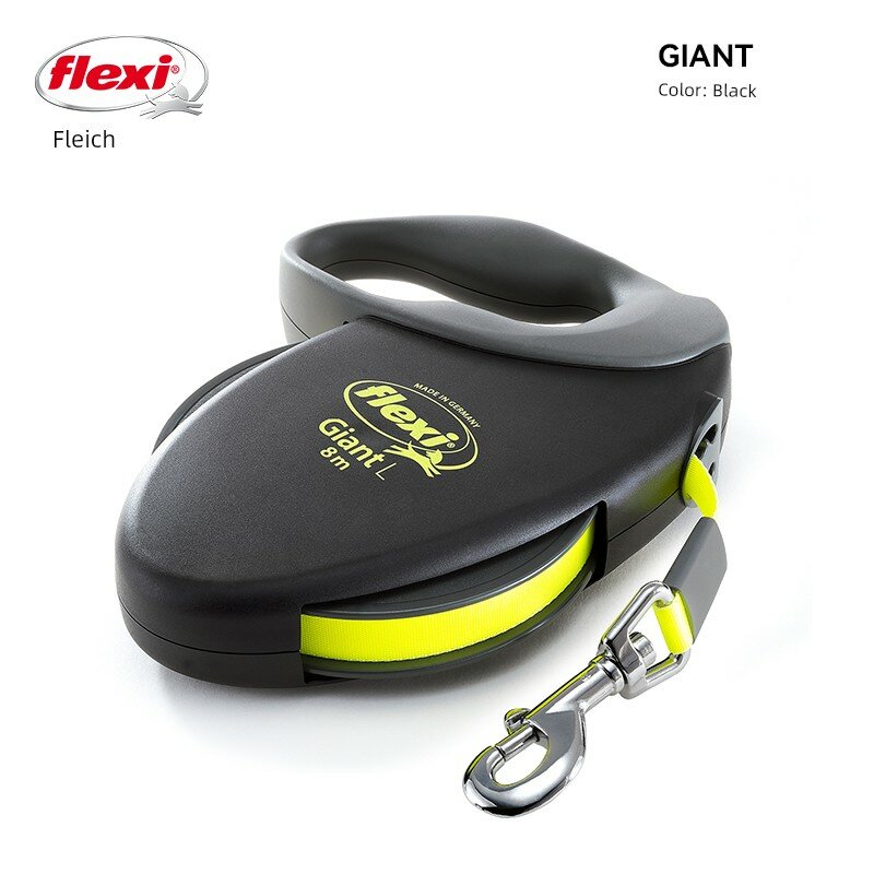 Flexi Giant Series Ретрактабельный поводок для собак - Светоотражающий желтый/черный, длина 8м, для средних пород до 25