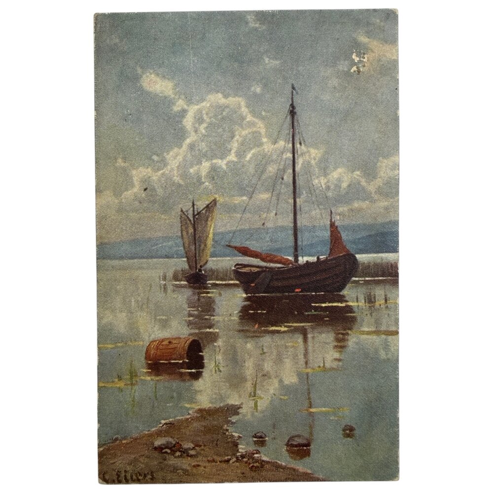 Почтовая открытка "На рейде в сумерках" 1910-1917 гг. Германская Империя