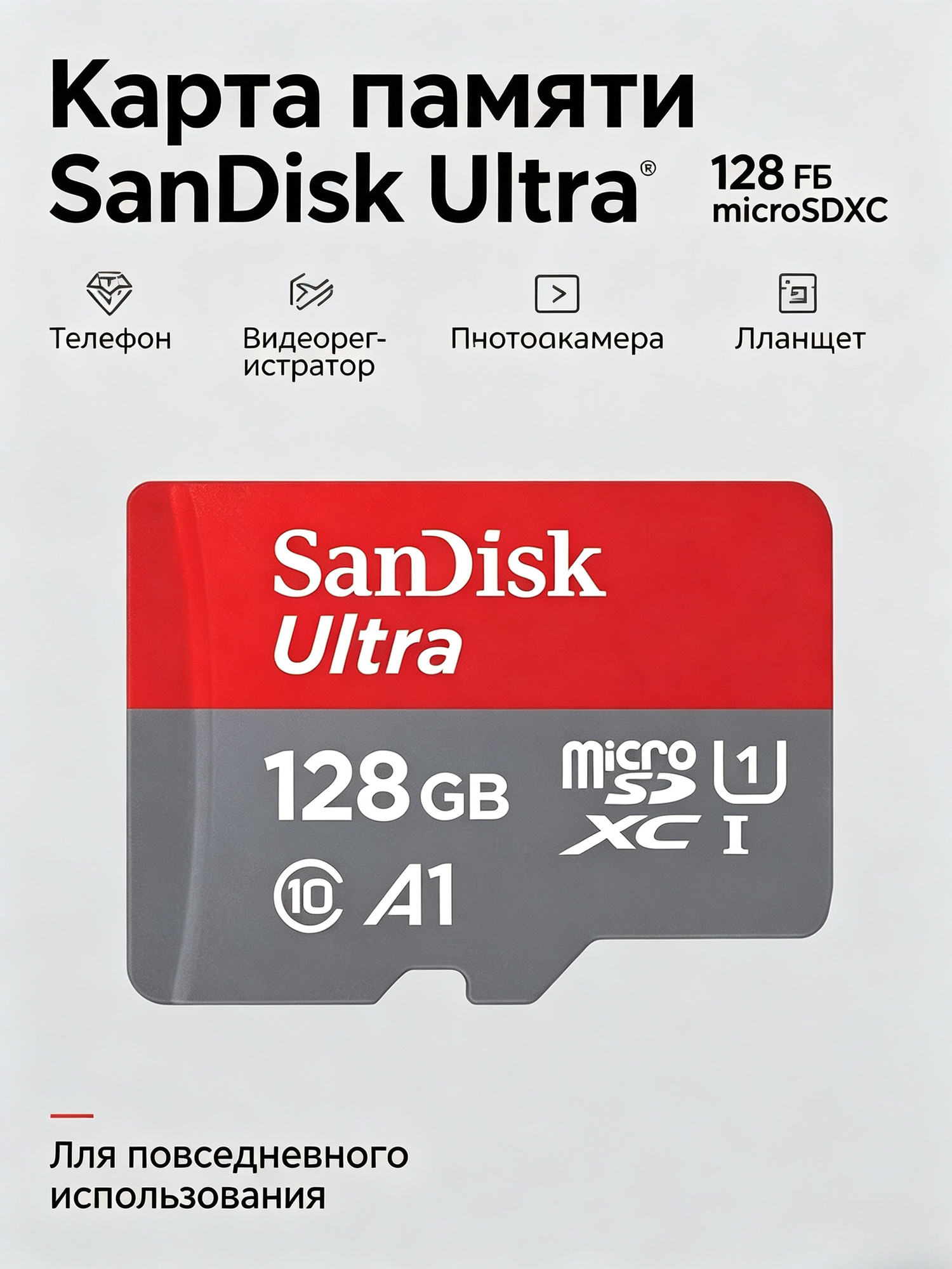 Карта памяти, 128GB, A1, скорость чтения 290MB/s, класс скорости A1