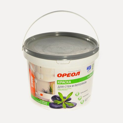 Изображение товара Краска Ореол интерьерная матовая белоснежная для стен и потолков, водно-дисперсионная полиакриловая, 3 кг