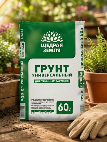 Изображение товара Грунт Щедрая земля для уличных растений 60 л — универсальная почвосмесь для сада, огорода и декоративных культур