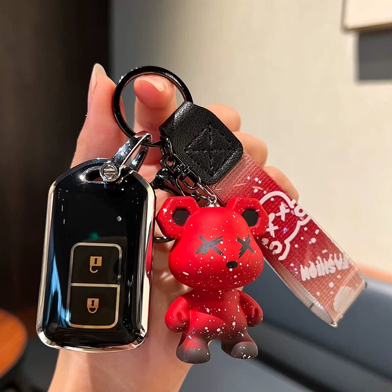 Кейс для ключей Toyota Vios умный 2-кнопочный одиночный корпус черный с красным пендантами в виде бешеного медведя