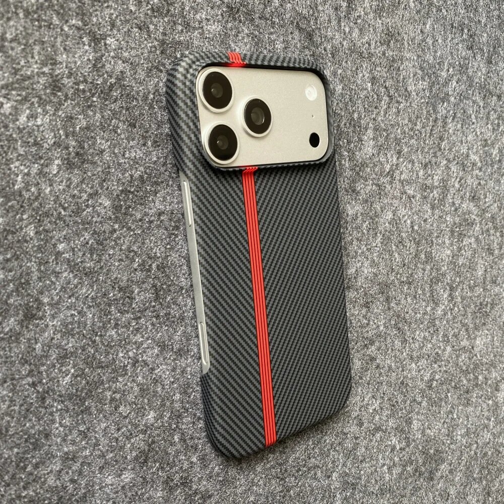 Роскошный Чехол Для Телефона Из Углеродного Волокна С Текстурой iPhone 15, Красный, black red