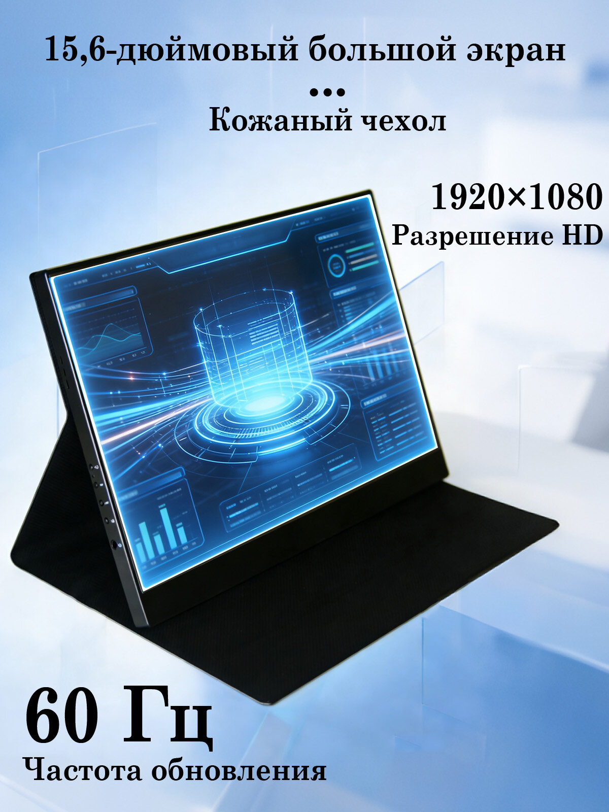 15.6" Монитор, IPS, 1920x1080 Full HD, 60 Гц, черный матовый
