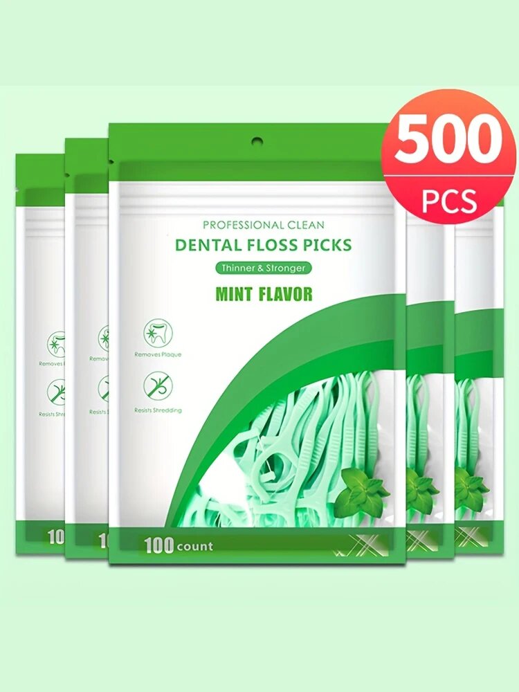 Зубочистки Dental Floss Picks, 500 шт, Мятный вкус