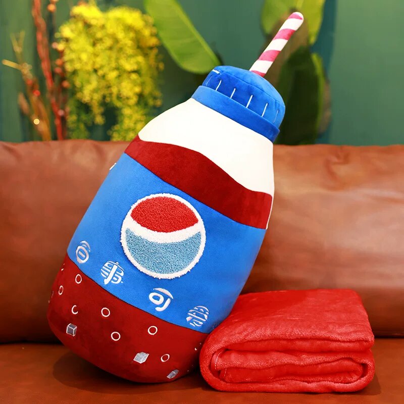 Набор плюшевой подушки и одеяла с изображением Pepsi, включает подушку 50x26 см и одеяло 1.7 м для дивана или сна