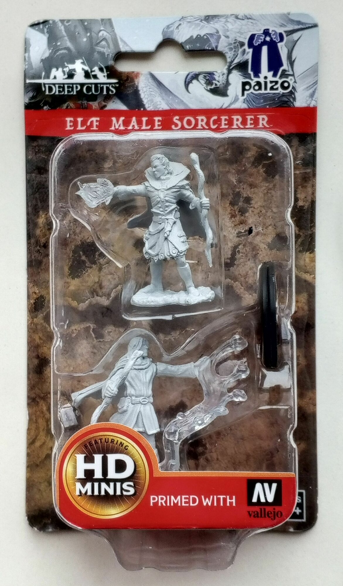 Эльф Чародей. Набор из 2 грунтованных фигурок для настольных игр WizKids. Миниатюра ДнД / Dungeons & Dragons, Pathfinder
