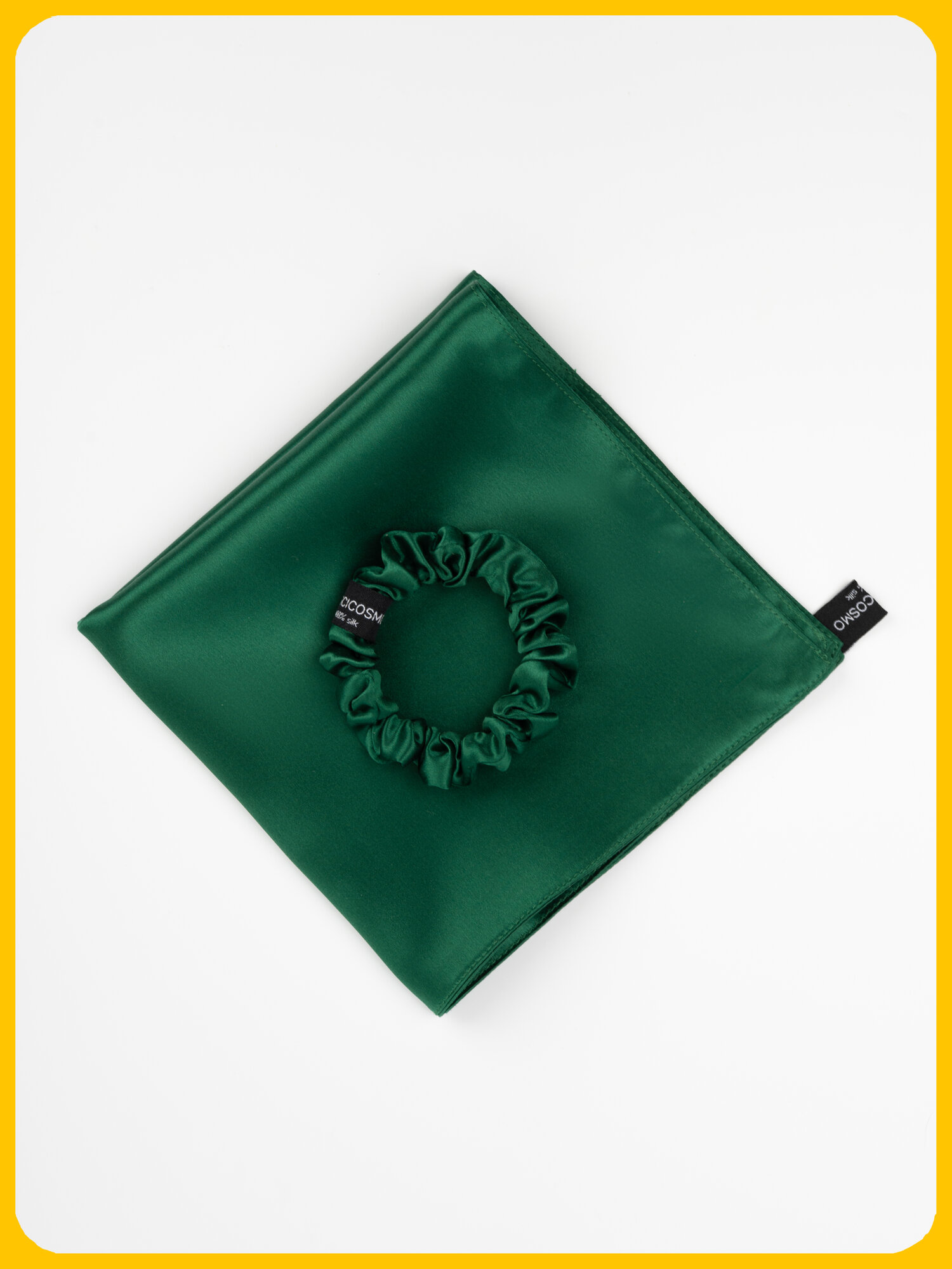 100% натуральный шёлк 22 момми/Набор: полотенце для лица, рук, резинка 2 см/изумрудный цвет