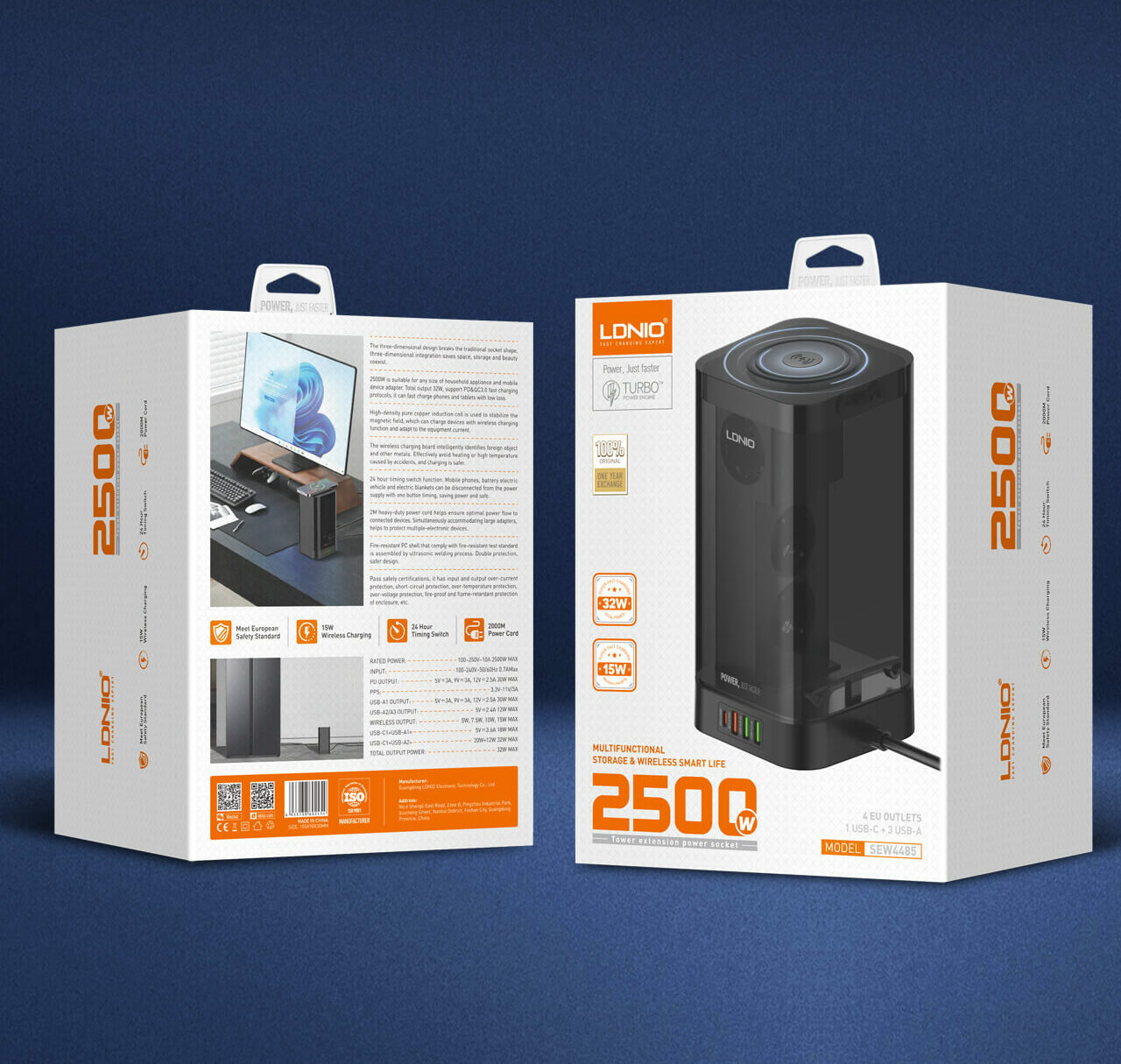 Пилот удлинитель Ldnio SEW4485 станция зарядки 32W беспроводная зарядка