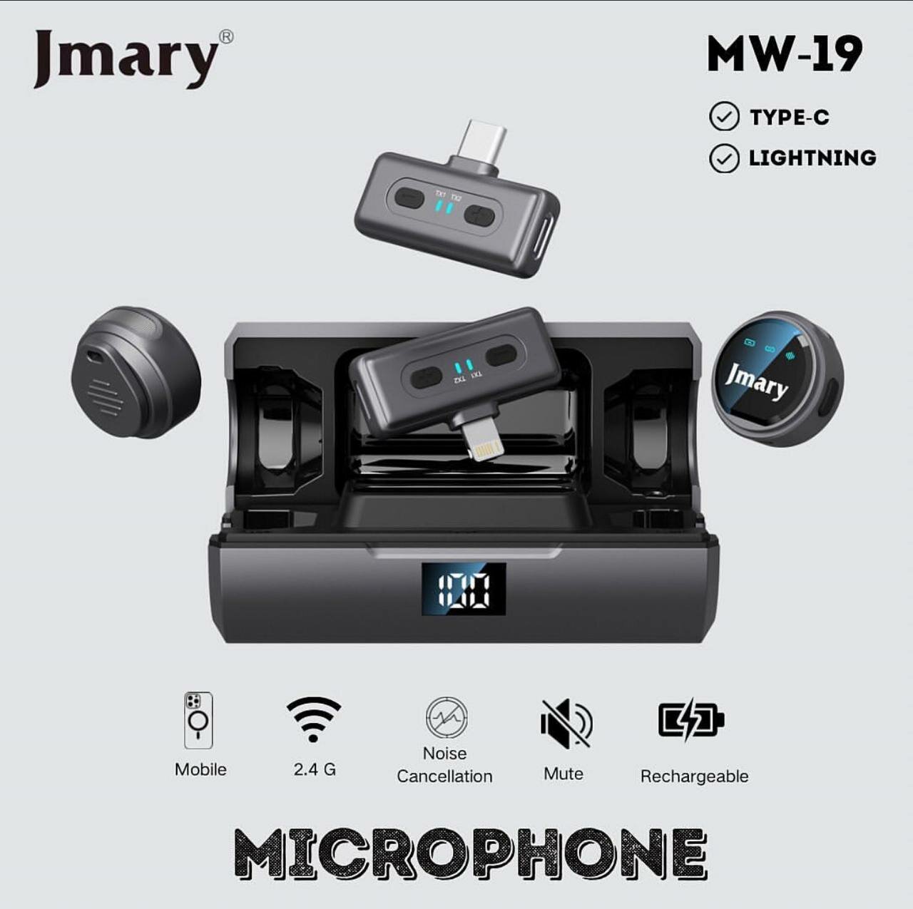 Jmary MW-19 Dual Wireless Microphone ENC | iPhone Lightning + Android Type-C |Микрофон Шумоподавление | 8 ч работы