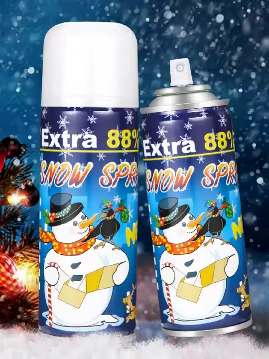 Декоративный искусственный снег спрей предназначенный для оформления новогодней ёлки. Snow extra 88%. 250мл