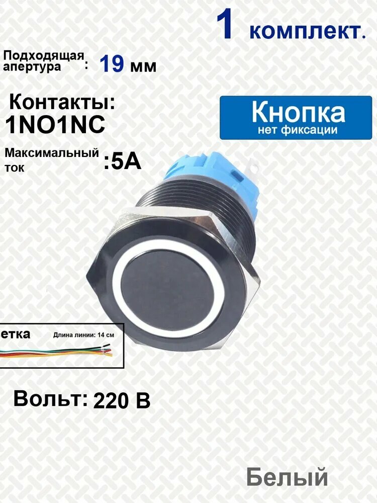 KNOW EASY-Антивандальная металлическая кнопка, из оксида алюминия черного цвета кольцевой свет, без фиксации, 19 мм Белый свет 220B , Включает соответствующую розетку,1 комплект.