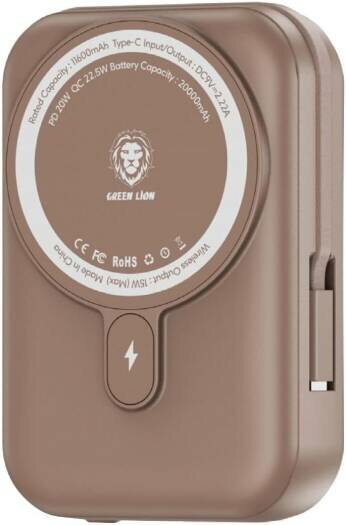 GREEN LION Green Lion Monaco MagSafe Power Bank 10000 мАч — беспроводное зарядное устройство, встроенный кабель Type-C