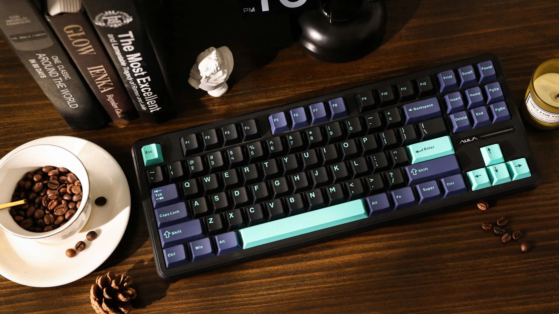 Профессиональная механическая клавиатура AULA F87 Pro (Black Blue Cerulean) — беспроводная , идеальная для игр и работы.