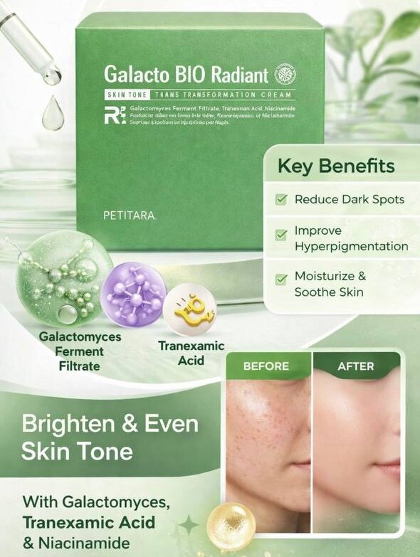 Сыворотка для лица PETITRA Galacto BIO Radiant с галактомисисом, осветляющий тон кожи, сияние и восстановление