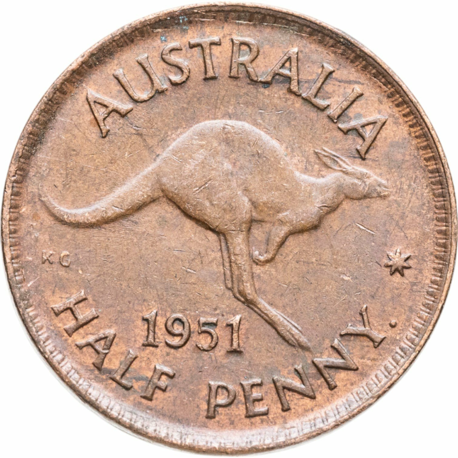 Австралия 1/2 пенни penny 1951 Точка после "PENNY", Бронза, в сохранности AU