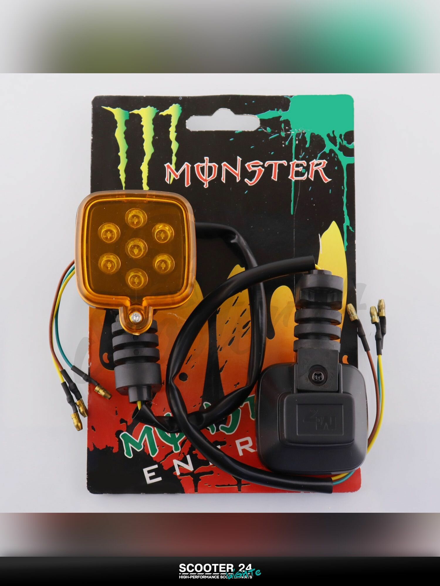 Повороты диодные мини для мотоцикла, мопеда и скутера (пара) квадратные (черные, желтое стекло, 7 диодов) "XJB"