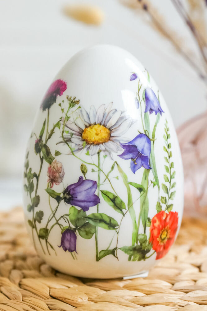 Декоративная фигура - пасхальное яйцо пора цветения с ромашками малое, керамика, 12х9 см, Koopman International APF807320-2