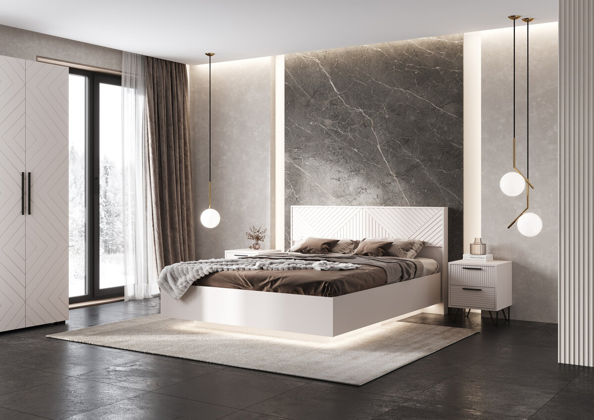 Флэш Кровать парящая 1,6м с ПМ с подсветкой (Кашемир)