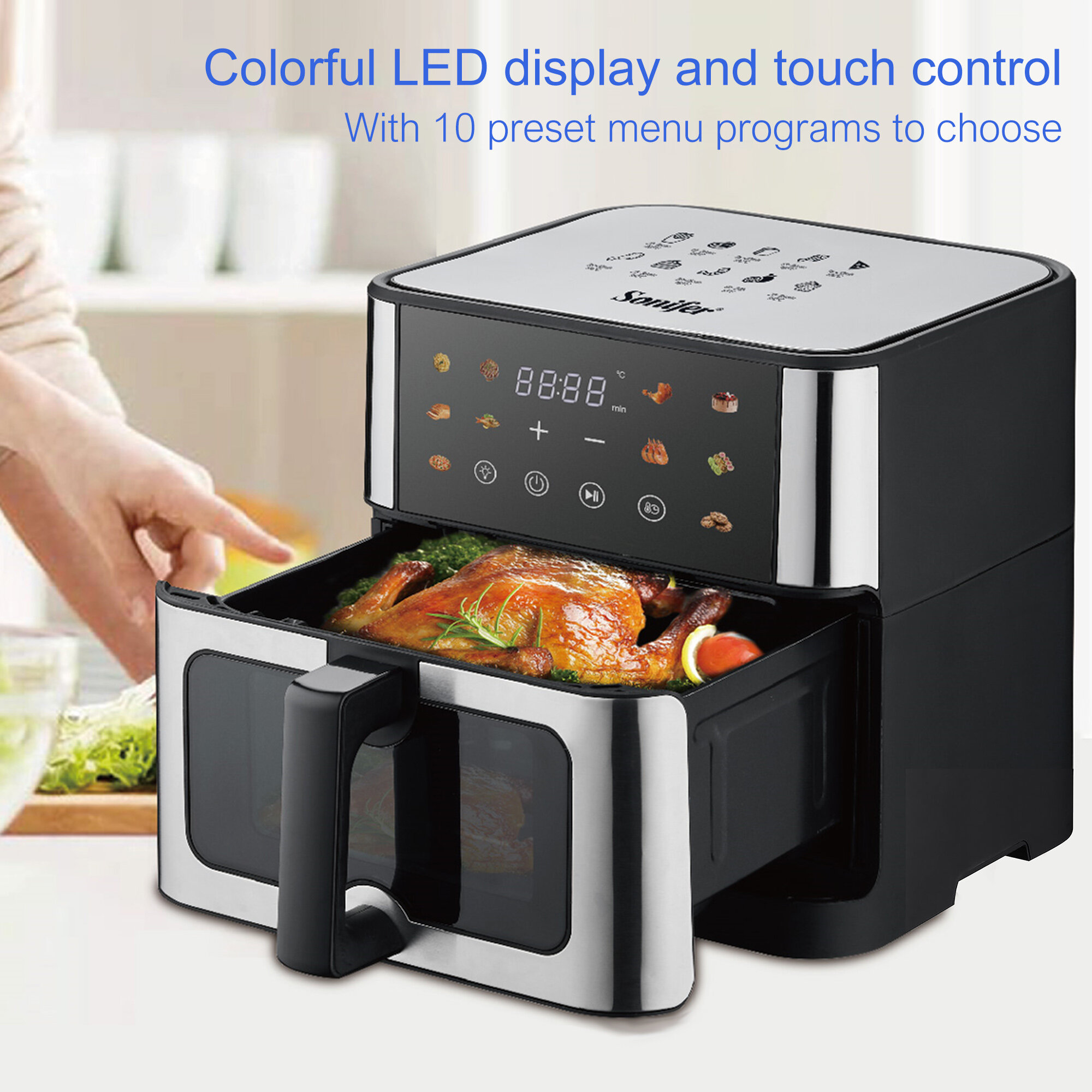 Sonifer SF-1042 многофункциональная аэрофритюрница / мультипечь — 10 л, мощность 1800 Вт, управление