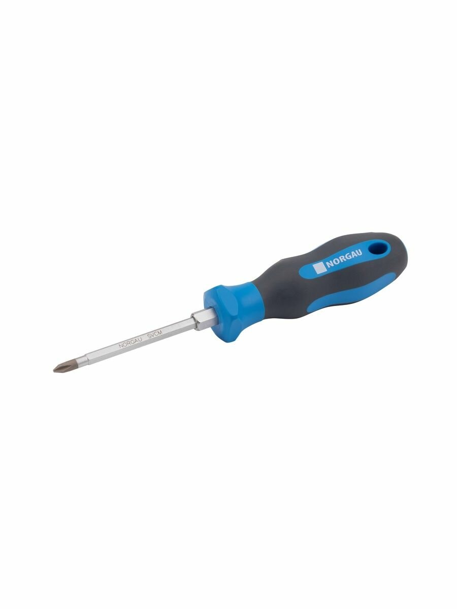 Отвертка крестовая усиленная NORGAU Industrial из стали SVCM с двухкомпонентной рукояткой и шестигранником на жале PH1 — фото 1