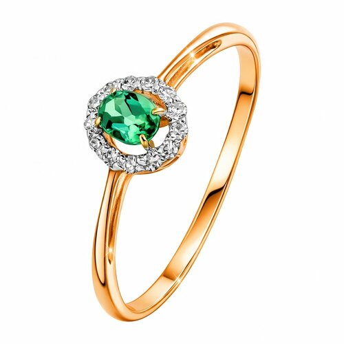 фото Кольцо 585gold, красное золото, 375 проба, бриллиант, изумруд синтетический, размер 18.5, зеленый