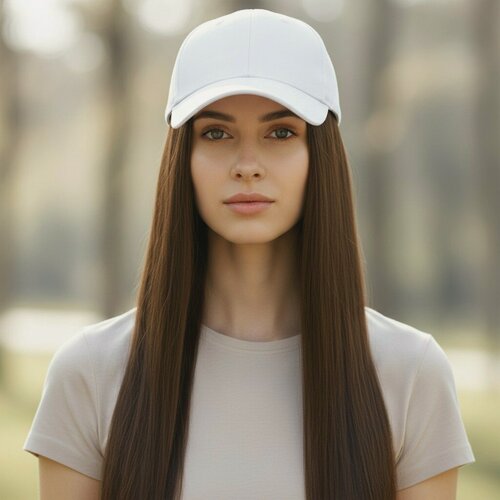 Изображение товара Парик, бейсболка с волосами белый с коричневыми волосами 60 см