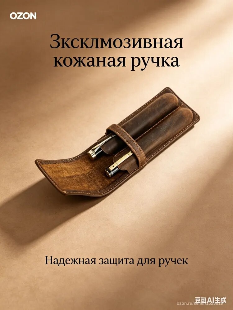 Кожаный чехол для двух ручек, из натуральной кожи винтажный