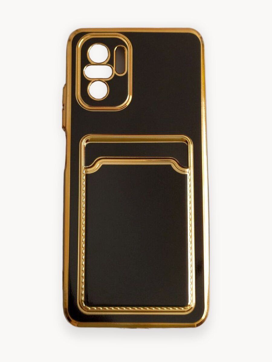 Чехол на Xiaomi Redmi Note 10 / 10S / POCO M5s с золотой рамкой противоударный бампер с карманом для карт наРедми Нот 10 / 10с / Поко М5с Черный