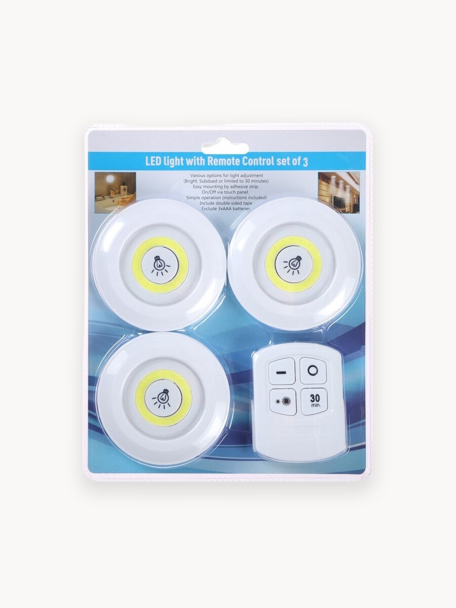 Набор светильников Сима-Ленд светодиодных, 3 шт, 6500К, на батарейках, пульт в комплекте
