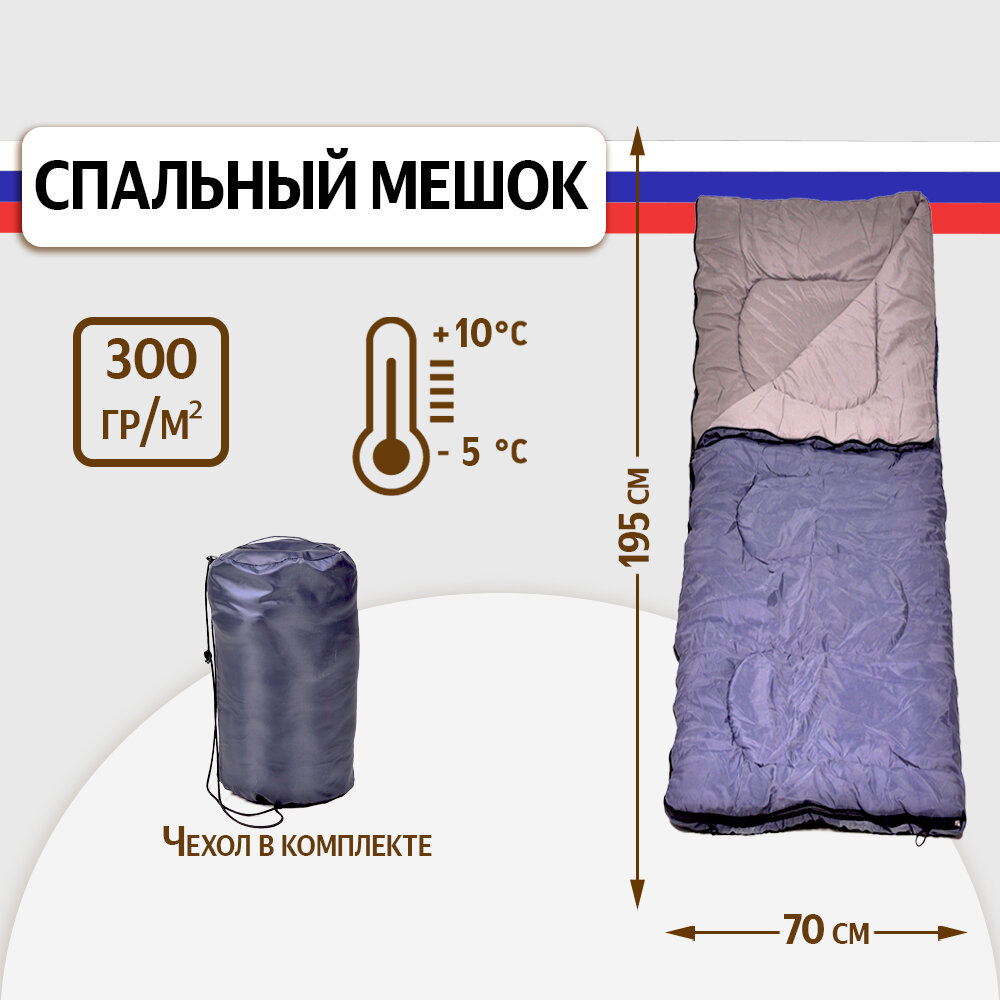 Спальный мешок SBX СО3 туристический 195 см, до -5 С, синий