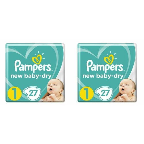 Pampers Подгузники, New Baby-Dry, 2-5 кг, 27 шт/уп, 2 уп