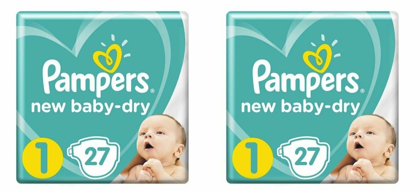 Pampers Подгузники, New Baby-Dry, 2-5 кг, 27 шт/уп, 2 уп