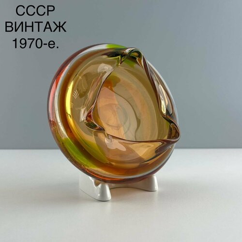 Винтажная конфетница "Ириска". Цветное стекло лзхс. СССР, 1970-е.