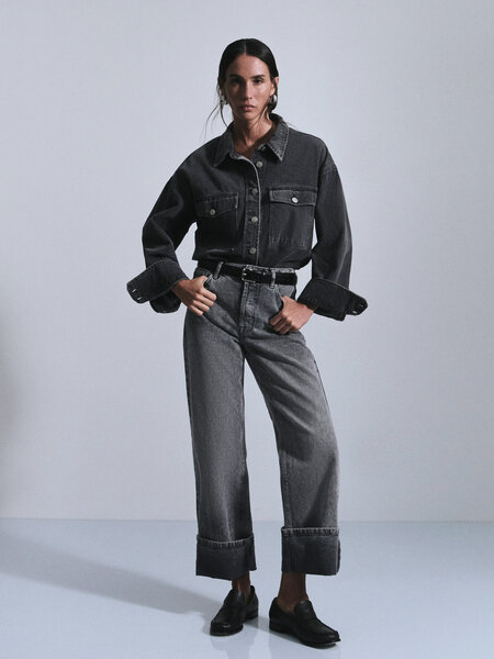 Джинсы Zarina straight cropped, размер XL (RU 50)/170, светло-серый